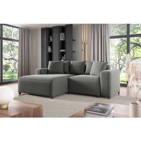 Ecksofa Designersofa Sofa MEGAN XS in Stoff Salvador Grau Ottomane Links