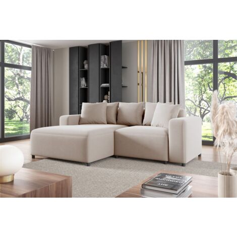 Ecksofa Designersofa Sofa MEGAN XS in Stoff Salvador Hellbeige Ottomane Links