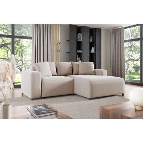 Ecksofa Designersofa Sofa MEGAN XS in Stoff Salvador Hellbeige Ottomane Rechts