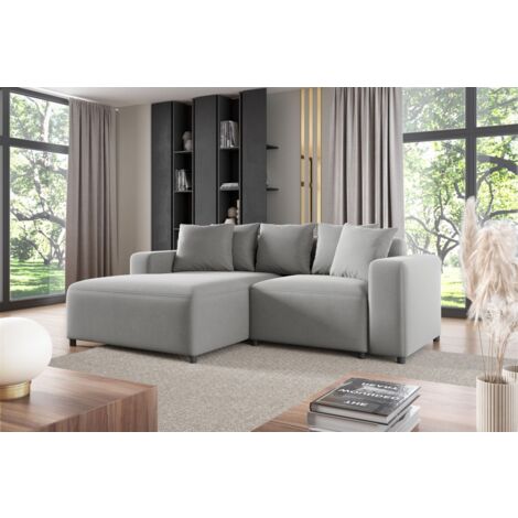 Ecksofa Designersofa Sofa MEGAN XS in Stoff Salvador Hellgrau Ottomane Links