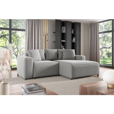 Ecksofa Designersofa Sofa MEGAN XS in Stoff Salvador Hellgrau Ottomane Rechts