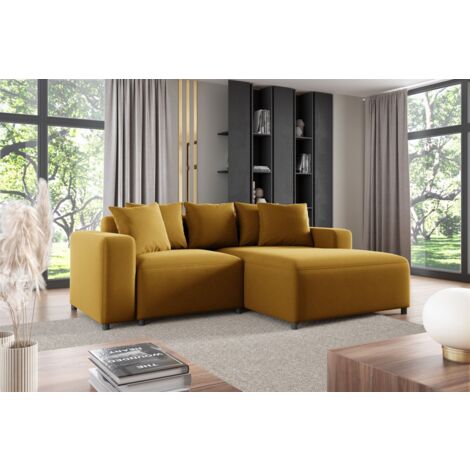 Ecksofa Designersofa Sofa MEGAN XS in Stoff Salvador Honiggelb Ottomane Rechts