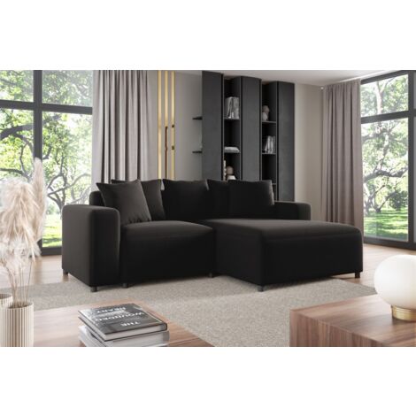 Ecksofa Designersofa Sofa MEGAN XS in Stoff Salvador Schwarz Ottomane Rechts
