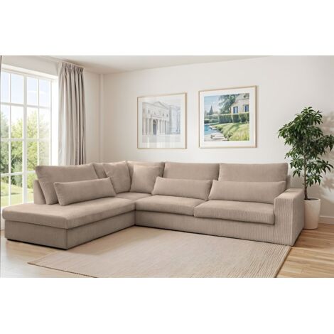 Ecksofa Designersofa THORA in Stoff Poso Beige Ottomane Links