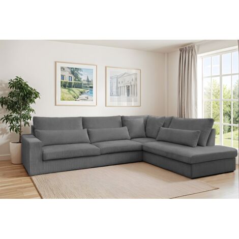 Ecksofa Designersofa THORA in Stoff Poso Grau Ottomane Rechts