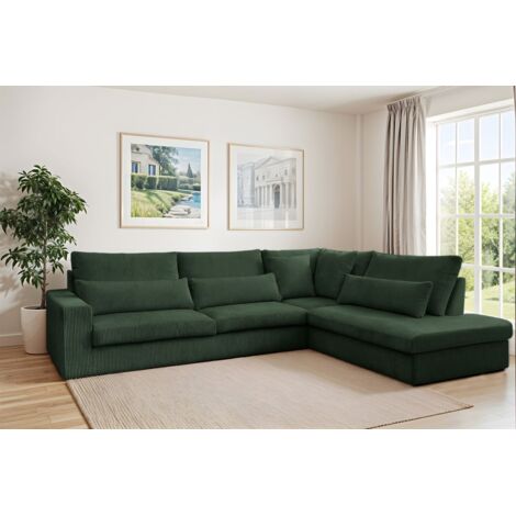Ecksofa Designersofa THORA in Stoff Poso Grün Ottomane Rechts