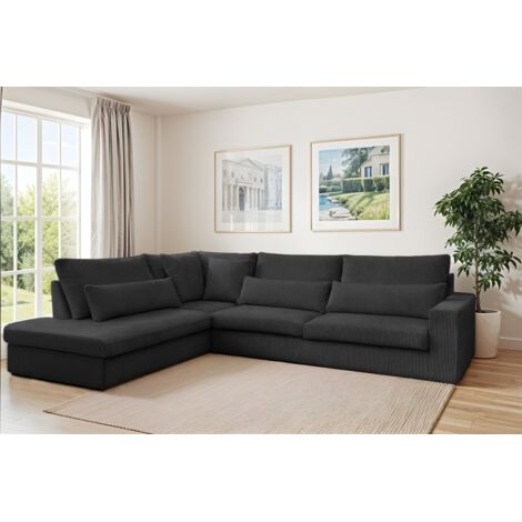 Ecksofa Designersofa THORA in Stoff Poso Schwarz Ottomane Links