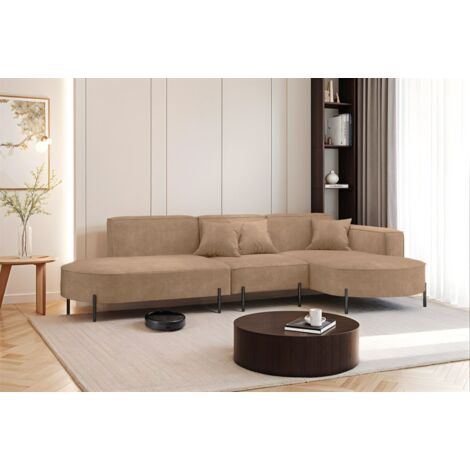 Ecksofa Designersofa VALENCIA in Stoff Noel Braun Ottomane Rechts