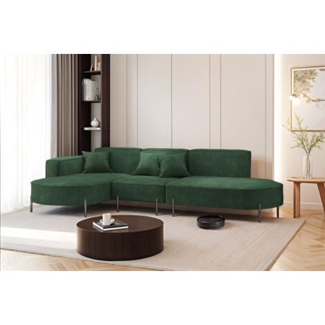 Ecksofa Designersofa VALENCIA in Stoff Noel Dunkelgrün Ottomane Links