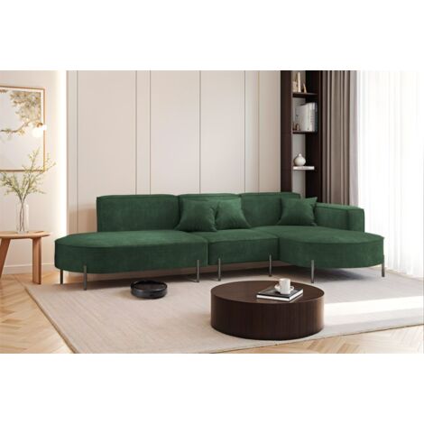 Ecksofa Designersofa VALENCIA in Stoff Noel Dunkelgrün Ottomane Rechts