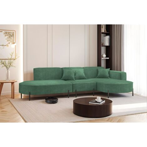 Ecksofa Designersofa VALENCIA in Stoff Noel Grün Ottomane Rechts