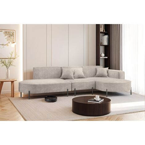 Ecksofa Designersofa VALENCIA in Stoff Noel Hellgrau Ottomane Rechts