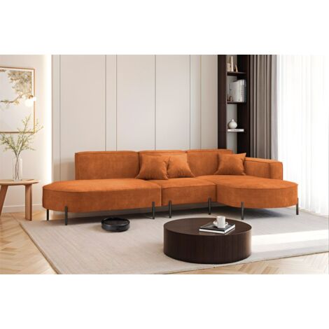 Ecksofa Designersofa VALENCIA in Stoff Noel Ziegelrot Ottomane Rechts