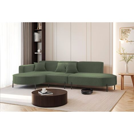Ecksofa Designersofa VALENCIA in Stoff Quelle Grün Ottomane Links