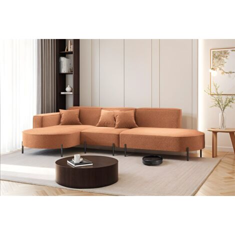 Ecksofa Designersofa VALENCIA in Stoff Quelle Ziegelbraun Ottomane Links
