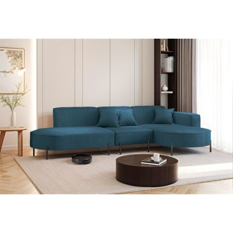 Ecksofa Designersofa VALENCIA in Stoff Scala Blau Ottomane Rechts