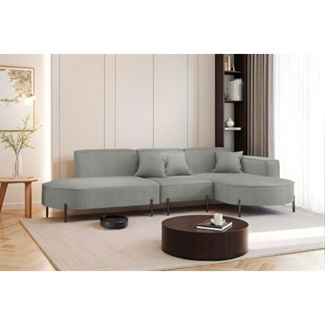 Ecksofa Designersofa VALENCIA in Stoff Scala Grau Ottomane Rechts
