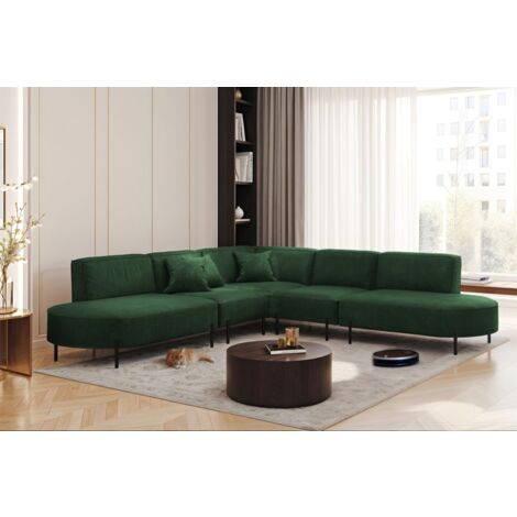 Ecksofa Designersofa VALENCIA Stoff Noel Dunkelgrün Universal