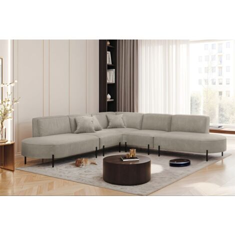 Ecksofa Designersofa VALENCIA Stoff Noel Hellgrau Universal