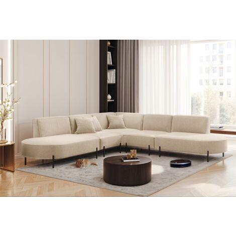 Ecksofa Designersofa VALENCIA Stoff Quelle Beige Universal