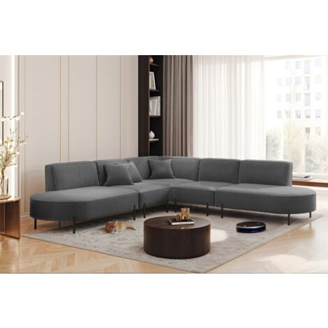 Ecksofa Designersofa VALENCIA Stoff Quelle Dunkelgrau Universal