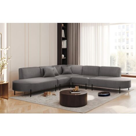 Ecksofa Designersofa VALENCIA Stoff Scala Grau Universal