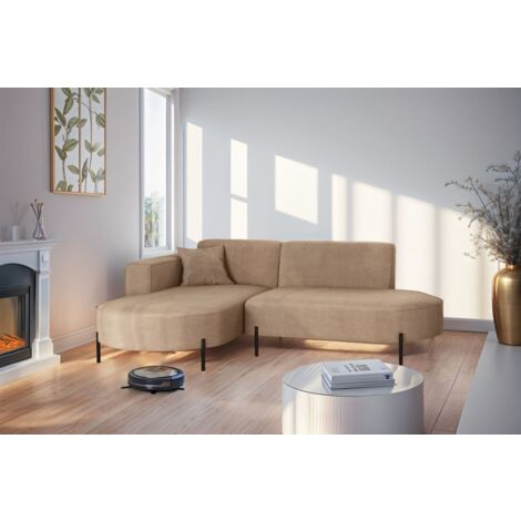 Ecksofa Designersofa VALENCIA XS in Stoff Noel Beige Ottomane Links