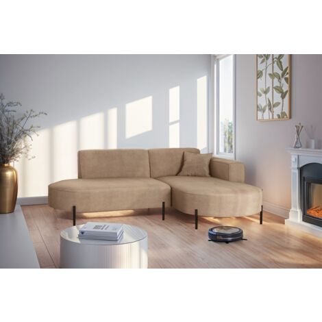 Ecksofa Designersofa VALENCIA XS in Stoff Noel Beige Ottomane Rechts