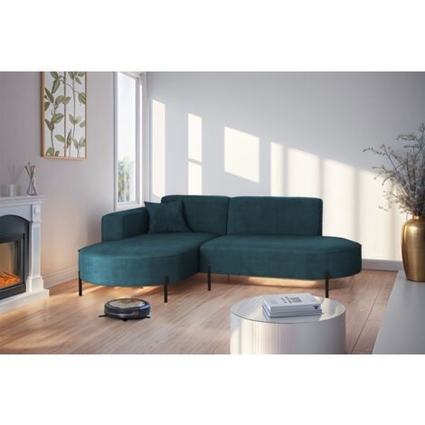 Ecksofa Designersofa VALENCIA XS in Stoff Noel Blau Ottomane Links