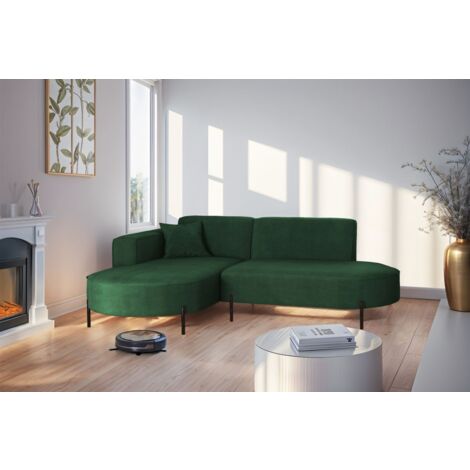 Ecksofa Designersofa VALENCIA XS in Stoff Noel Dunkelgrün Ottomane Links