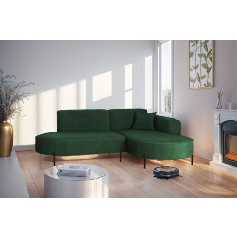 Ecksofa Designersofa VALENCIA XS in Stoff Noel Dunkelgrün Ottomane Rechts