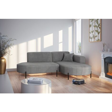 Ecksofa Designersofa VALENCIA XS in Stoff Noel Grau Ottomane Rechts