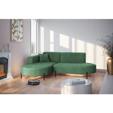 Ecksofa Designersofa VALENCIA XS in Stoff Noel Grün Ottomane Links