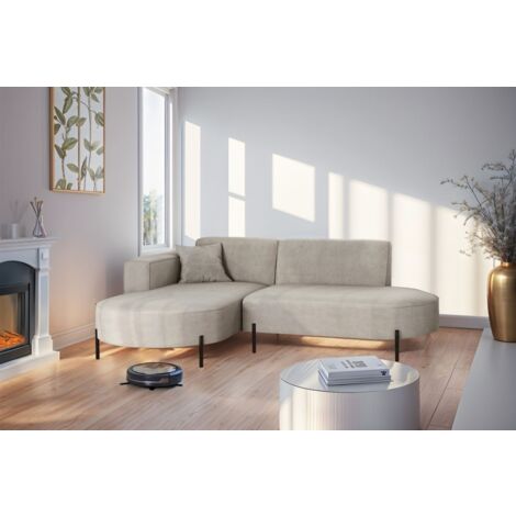 Ecksofa Designersofa VALENCIA XS in Stoff Noel Hellgrau Ottomane Links