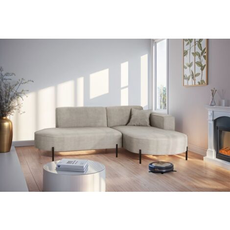 Ecksofa Designersofa VALENCIA XS in Stoff Noel Hellgrau Ottomane Rechts