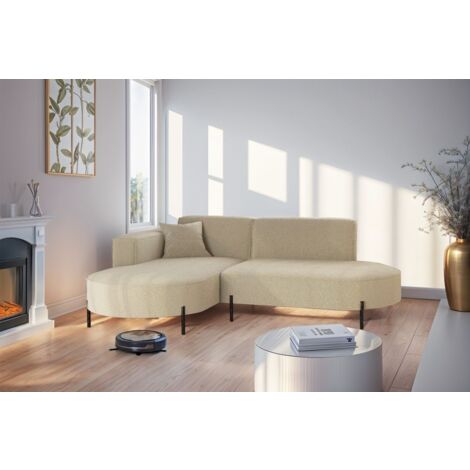 Ecksofa Designersofa VALENCIA XS in Stoff Quelle Beige Ottomane Links