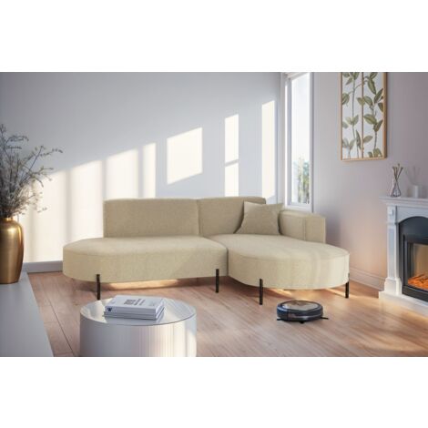 Ecksofa Designersofa VALENCIA XS in Stoff Quelle Beige Ottomane Rechts