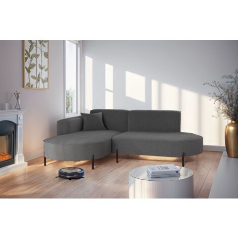 Ecksofa Designersofa VALENCIA XS in Stoff Quelle Dunkelgrau Ottomane Links
