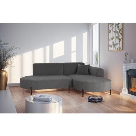 Ecksofa Designersofa VALENCIA XS in Stoff Quelle Dunkelgrau Ottomane Rechts