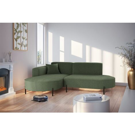 Ecksofa Designersofa VALENCIA XS in Stoff Quelle Grün Ottomane Links