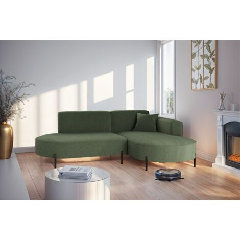 Ecksofa Designersofa VALENCIA XS in Stoff Quelle Grün Ottomane Rechts