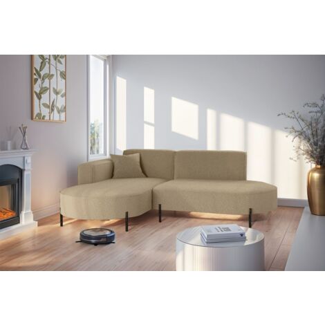 Ecksofa Designersofa VALENCIA XS in Stoff Quelle Hellbraun Ottomane Links
