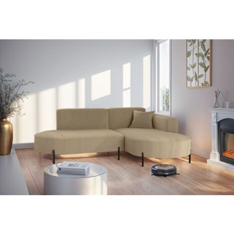 Ecksofa Designersofa VALENCIA XS in Stoff Quelle Hellbraun Ottomane Rechts