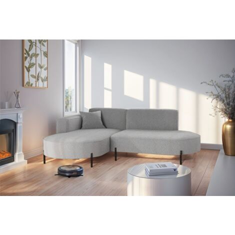 Ecksofa Designersofa VALENCIA XS in Stoff Quelle Hellgrau Ottomane Links
