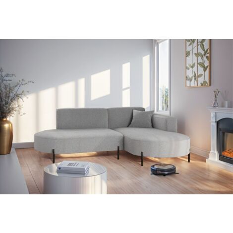 Ecksofa Designersofa VALENCIA XS in Stoff Quelle Hellgrau Ottomane Rechts
