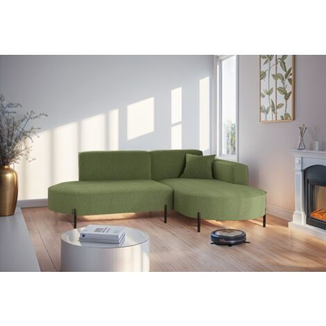 Ecksofa Designersofa VALENCIA XS in Stoff Quelle Hellgrün Ottomane Rechts