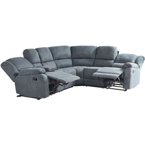 Ecksofa Dunkelgrau Stoffbezug 5-Sitzer 2 Getränkehalter Kammer Manuell Verstellbar Sesselfunktion Relaxfunktion Modern Wohnzimmer