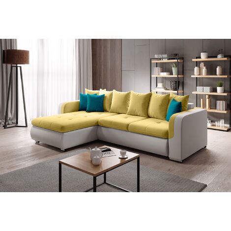 Ecksofa Fado Mini links - mit Schlaffunktion - Gelb - Gelb, Weiß