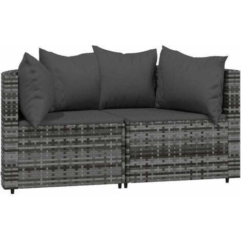 Ecksofa für den Garten mit Kissen 2 Stück grau Rattan