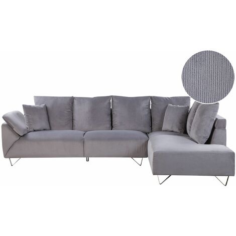 Ecksofa Grau Kordbezug 266 x 181 cm abziehbare Kissenbezüge dekorative Metallbeine Modern Trendig Elegant